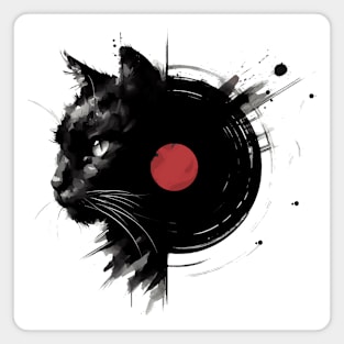 Sumie Art Japanese Brushstroke Black Cat Magnet